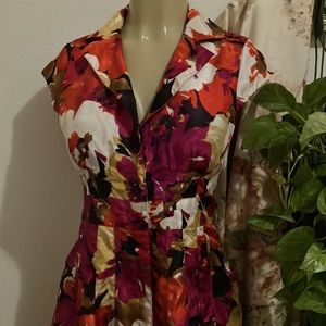 Vintage Dress Evan Picone Multi Color Floral Midi Flowy A Line Pleated Pockets